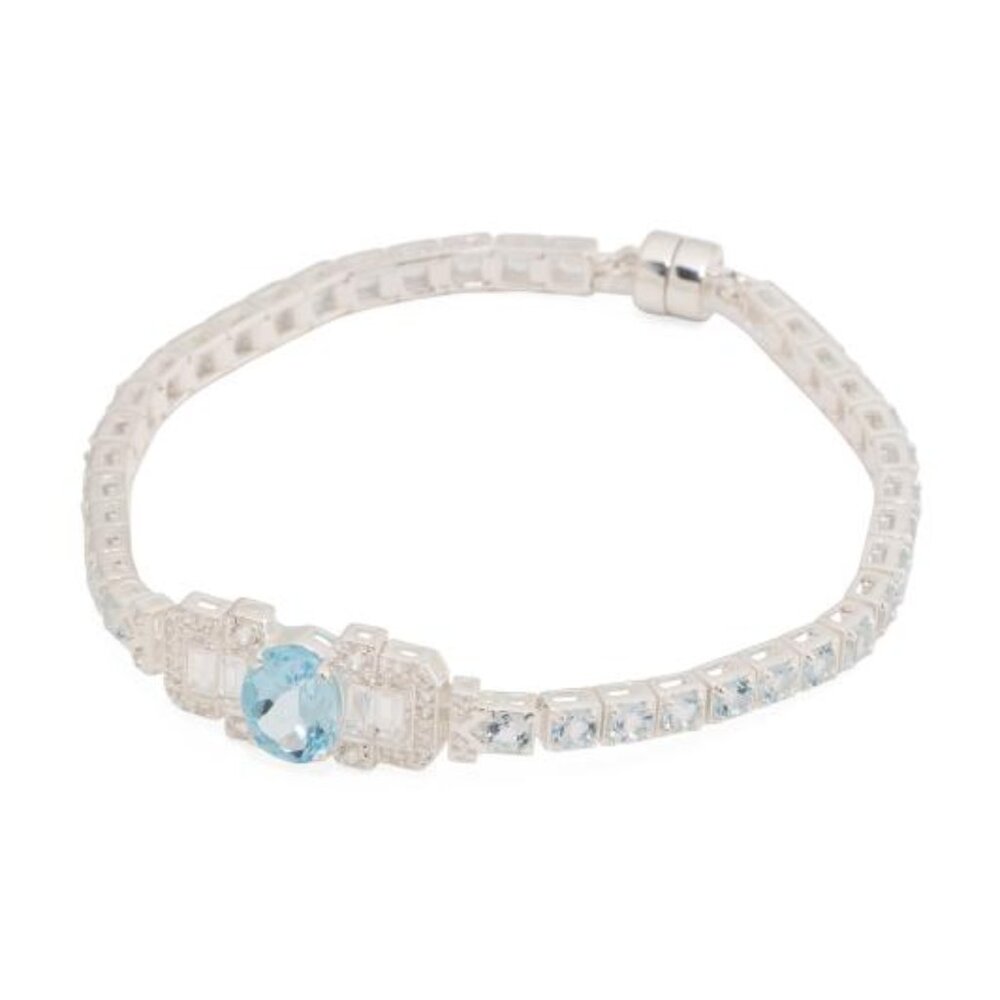 YUGSHA Made In India Sterling Silver Blue And White Topaz Antique Bracelet